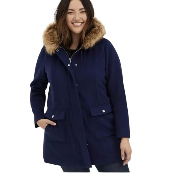 NWT Torrid Navy blue faux fur trim wool coat zip front sz 2X plus size - Picture 10 of 12